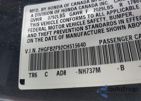 2012 Honda Civic Ex-L from USA, damaged, VIN 2HGFB2F92CH515640